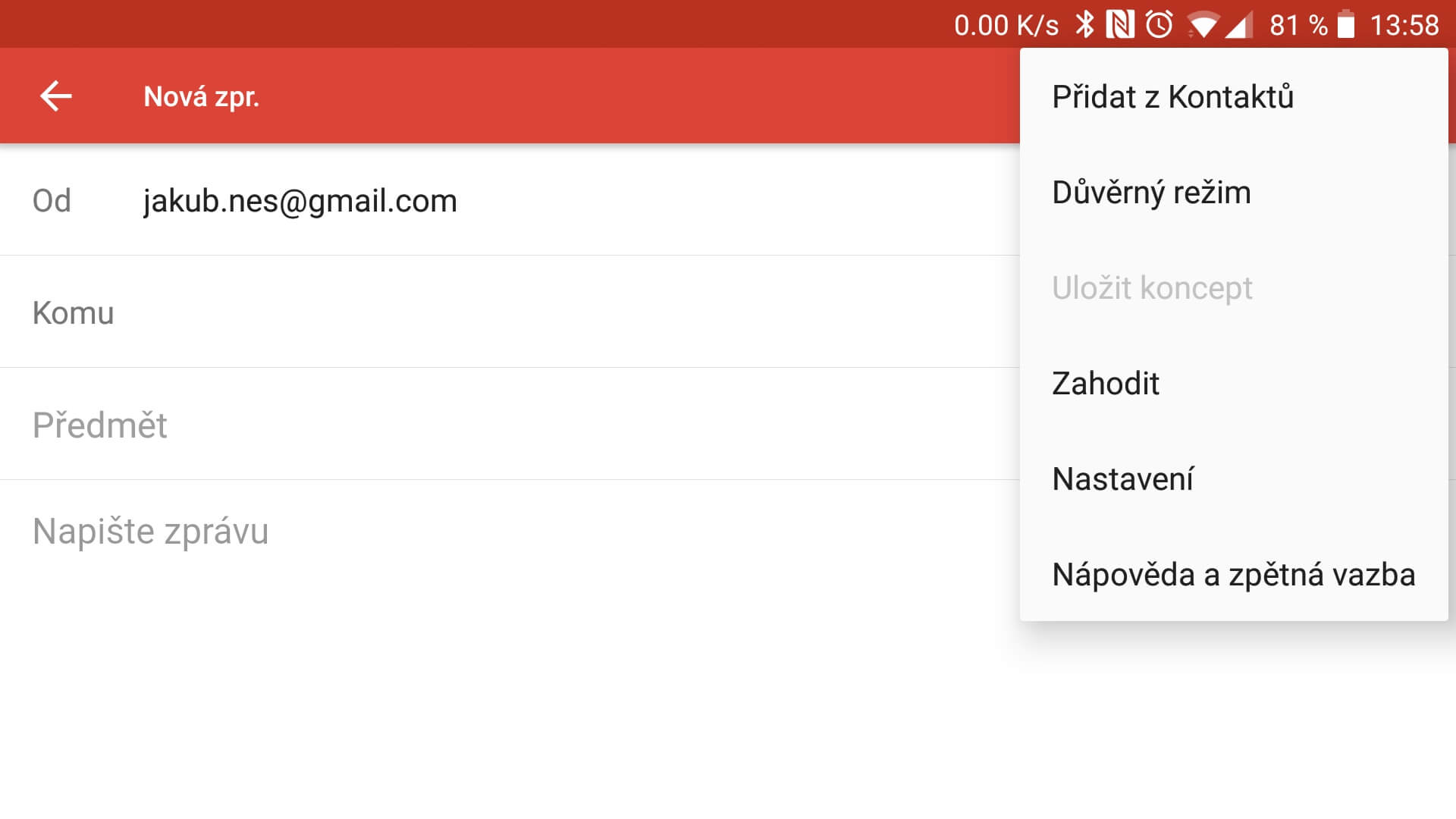 Screen z aplikace Gmail