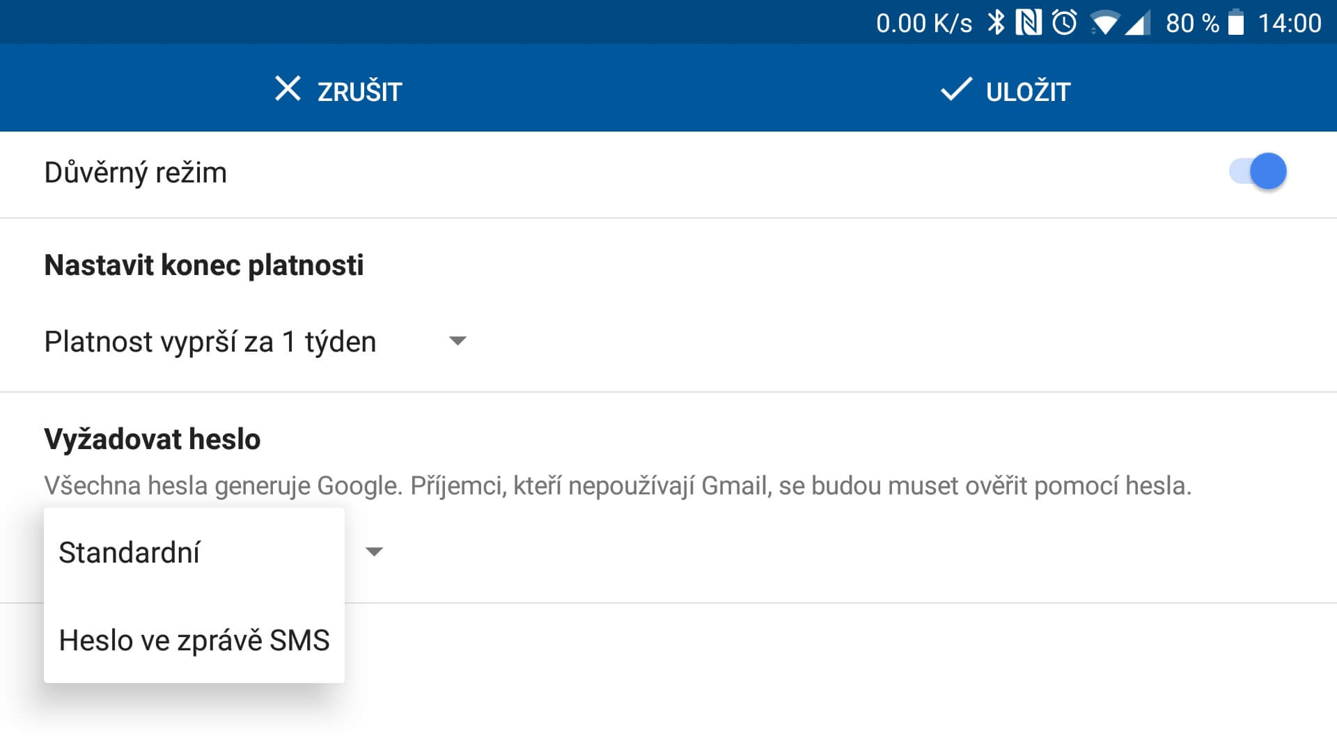 Screen z aplikace Gmail