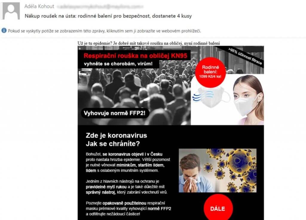 Ukázka podvodného e-mailu s reklamou na phishingové e-shopy.