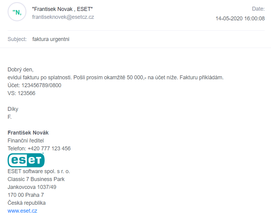 Příklad phishingového e-mailu.