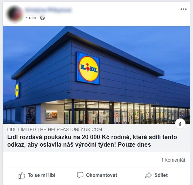 Ukázka podvodného příspěvku na Facebooku z letošního roku