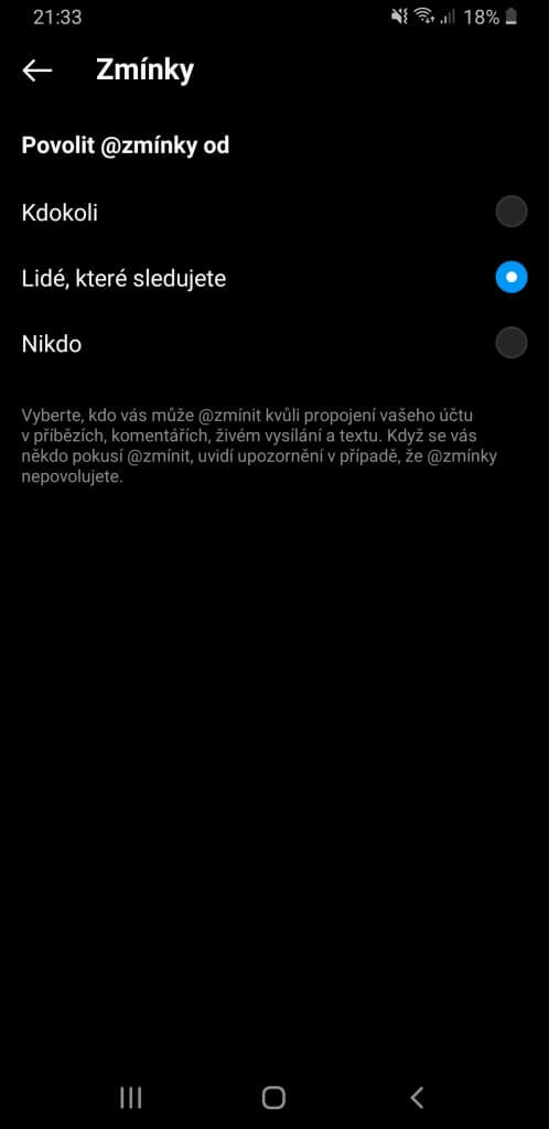Jak omezit zmínky o uživateli Instagramu