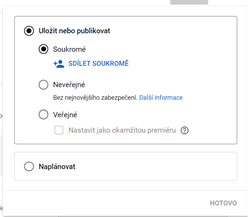 Možnosti publikace videí na YouTube