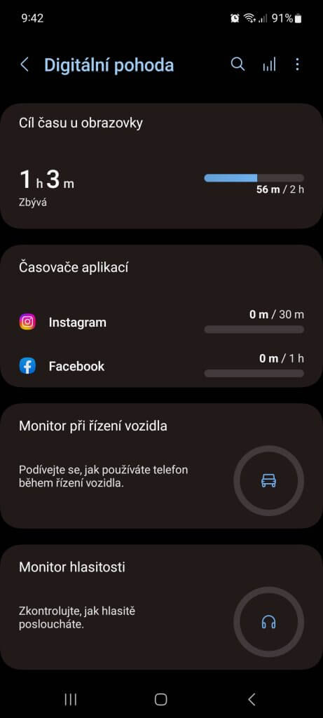 Nastavení limitu v operačním systému Android najdete Nastavení v záložce Digitální pohoda.