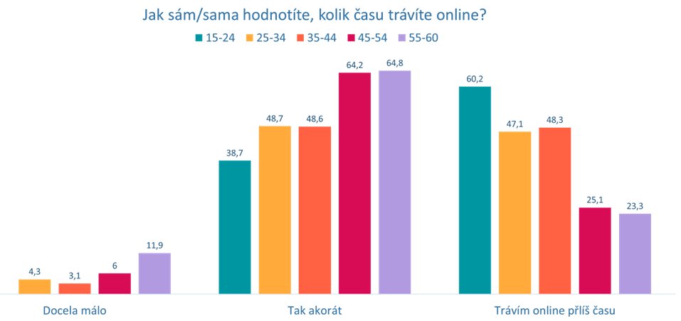 Polovina Čechů se domnívá, že tráví u obrazovek adekvátní množství času