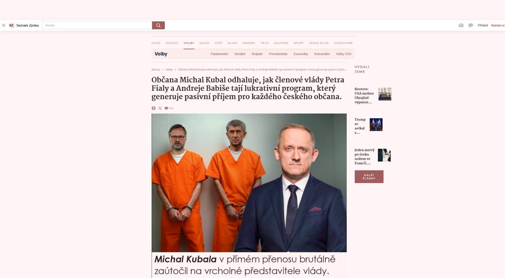 Ukázka podvodného článku, jde o kryptoscam.