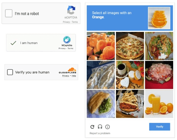 Příklady legitimních testů CAPTCHA v anglickém jazyce